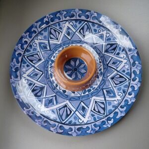 Tommy Bahama Mandala Medallion Tray Serving Melamine Chip Dip Blue NEW Spanish